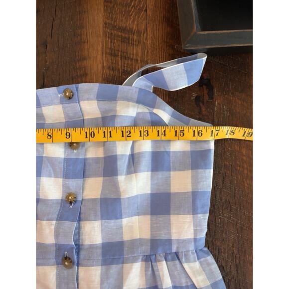 J.Crew Linen Blend Blue White Gingham Check Button Up Lined Sun Dress Sz 4 Midi - Picture 10 of 10